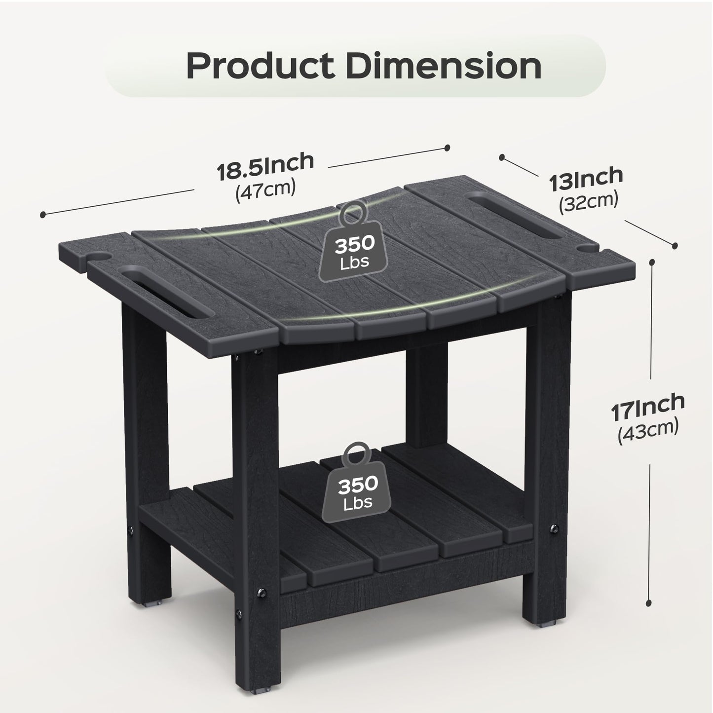 LyriFine Shower Bench, 18.5 Inch HDPE Waterproof Shower Stool for Inside of Shower, Bathroom Shower Chair with Shower Head Holder, 350LBS Sturdy Shower Stool for Elderly Seniors Shaving Legs, Black