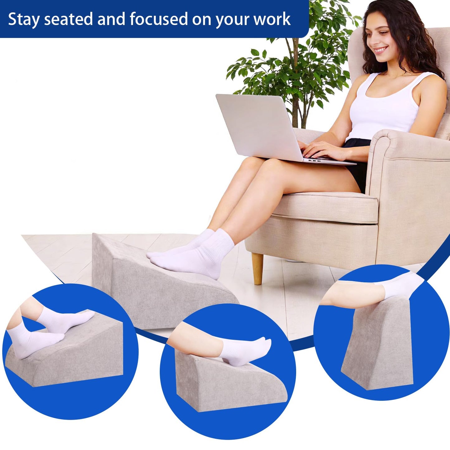 Opuvidity Foot Rest for Under Desk at Work, Ergonomic Under Desk Footrest with Washable Cover for Office, Home & Gaming Leg Elevation Pillow Light Gray