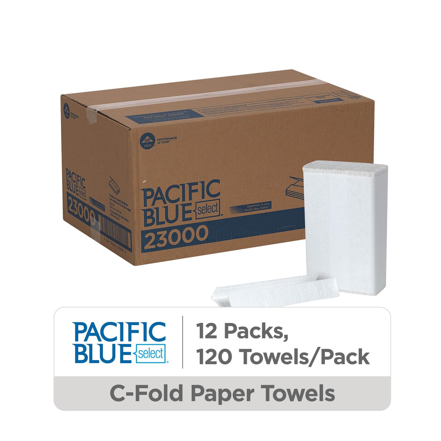 Georgia-Pacific Signature 23000 White 2-Ply Premium C-Fold Paper Towel, 13.2" Length x 10.1" Width (Case of 12 Packs, 120 per Pack)