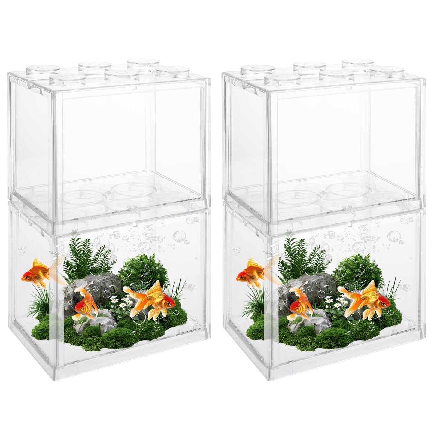 QTLCOHD 4 Pack Small Betta Fish Tank, 0.6 Gallon Mini Aquarium Tanks, Clear Stackable Fish Bowl, Acrylic Tiny Cube Tank for Beta Fish Sea Monkeys Shrimp Snails