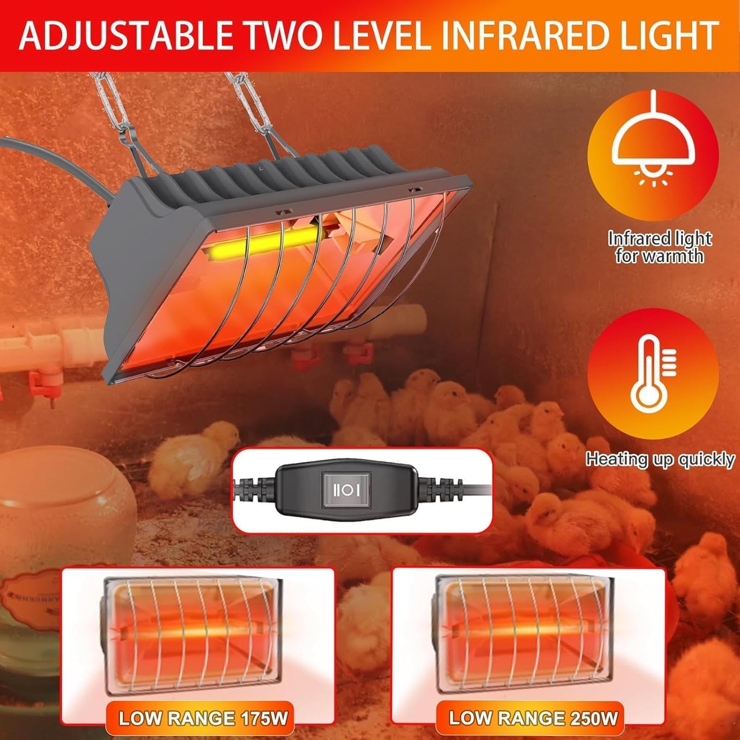 Chicken Coop Heater, 250W Brooder Heater Lamp for Chicks Ducks Reptiles (1 Pack)
