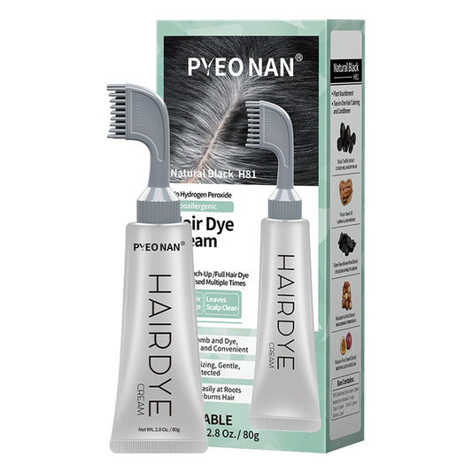 PYEONAN Hypoallergenic Hair Dye Cream,Natural Plant Extract Without Bleaching, Easy Comb to Cover Gray Coverage Ammonia Free All Hair Types 2.8Oz. /80g (Natural Black, Pack of 1)