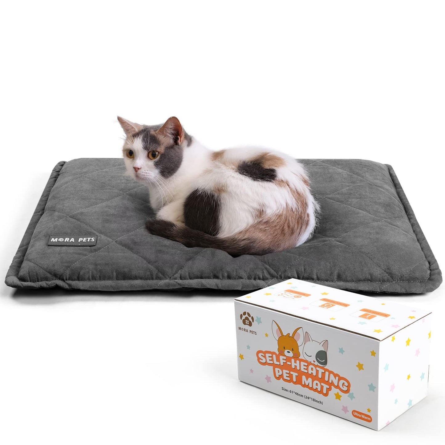 Mora Pets Self Heating Cat Bed Self Warming Cat Pad Ultra Warm Thermal Cat Mat 24 x 18 Inches Removable Cover Outdoor Indoor for Cats and Small Medium Dogs Machine Washable