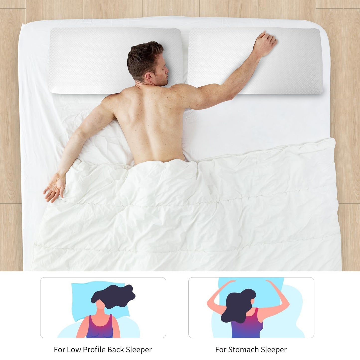 DLIGHT BD Slim 3.2" Stomach Sleeping Memory Foam Pillow-Thin, Flat, Soft Yet Supportative for Belly, Back& Stomach Sleepers (3.2" Slim-King)