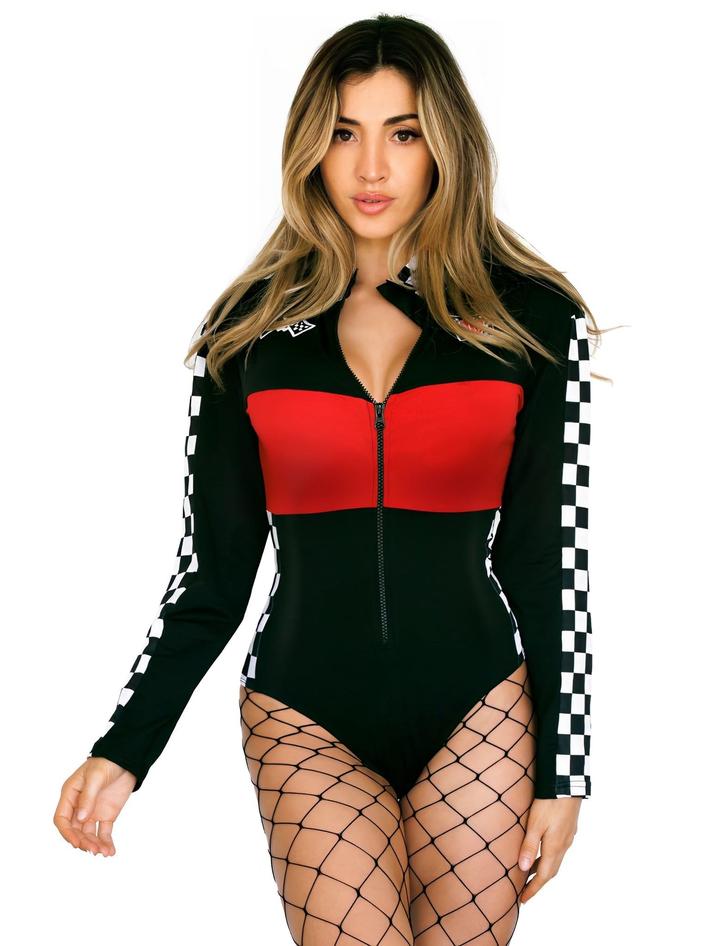 Beauty's Love Speed Racer Driver Costume - Halloween Speed Car Driver Bodysuit Costumes (black/red, Medium)