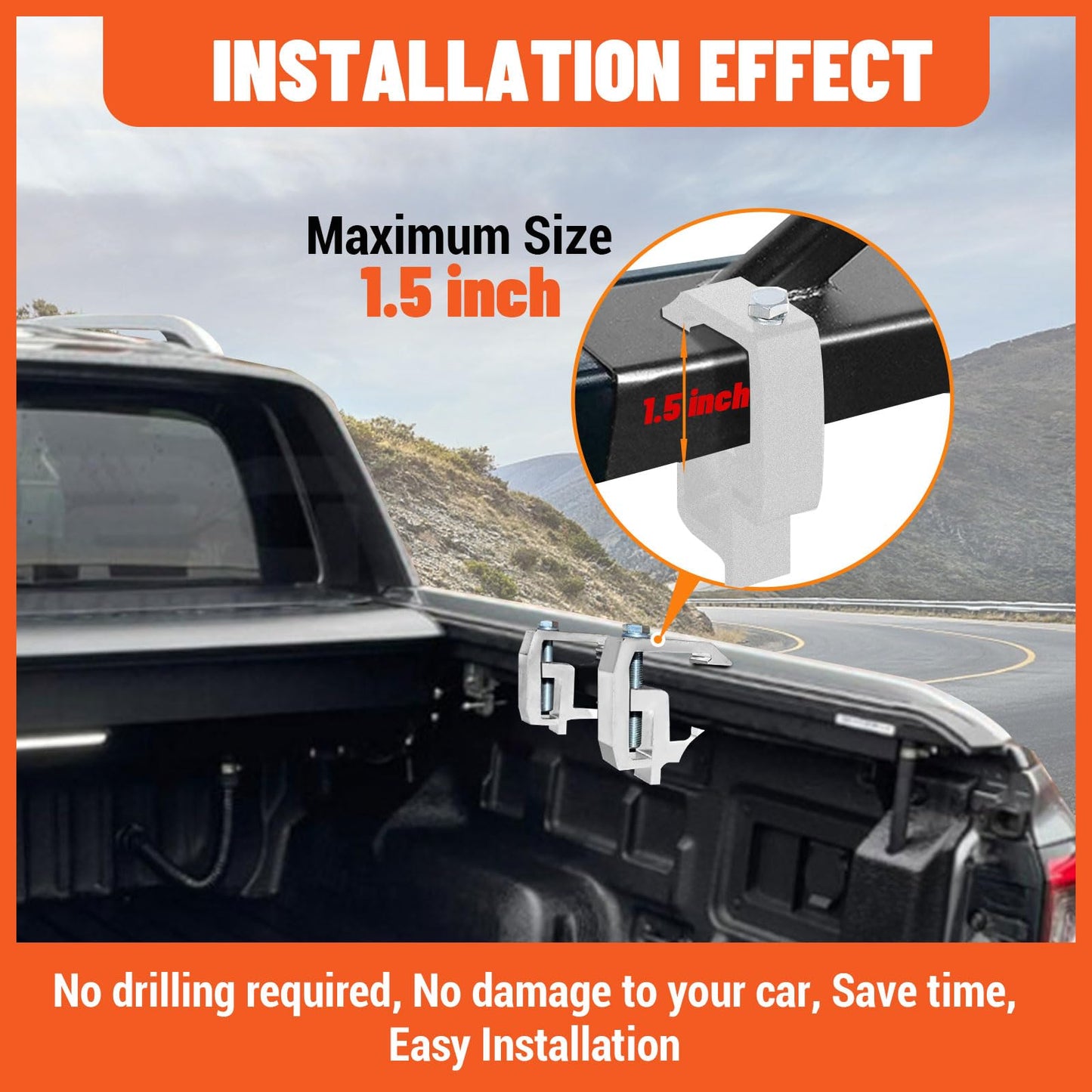 ECOTRIC Truck Clamps Mounting Caps Camper Shell Compatible with Chevrolet Chevy Ford Dodge Gmc Sierra Dakota Ram 1500 2500 3500 F150 F250 1500 2500 3500 Heavy Duty Aluminum 2 Packages
