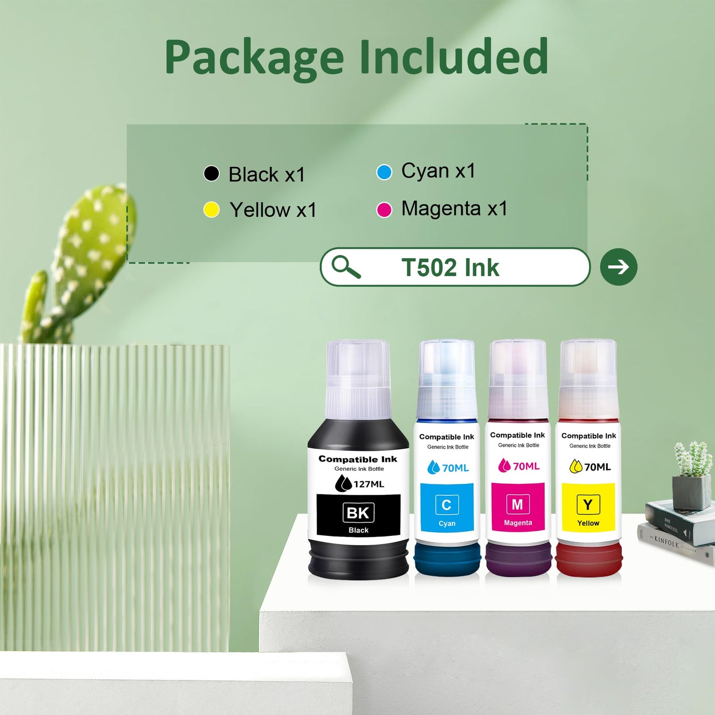 Compatible T502 Ink Refill Bottles Replacement for T502 Ink Bottles Compatible for ET-2760 ET-4760 ET-2750 ET-3760 ET-2850 ET-15000 ET-3710 ET-3850 ET-3750 ET-4850 ET-3830 ET-4750 ET-2700, 4-Pack