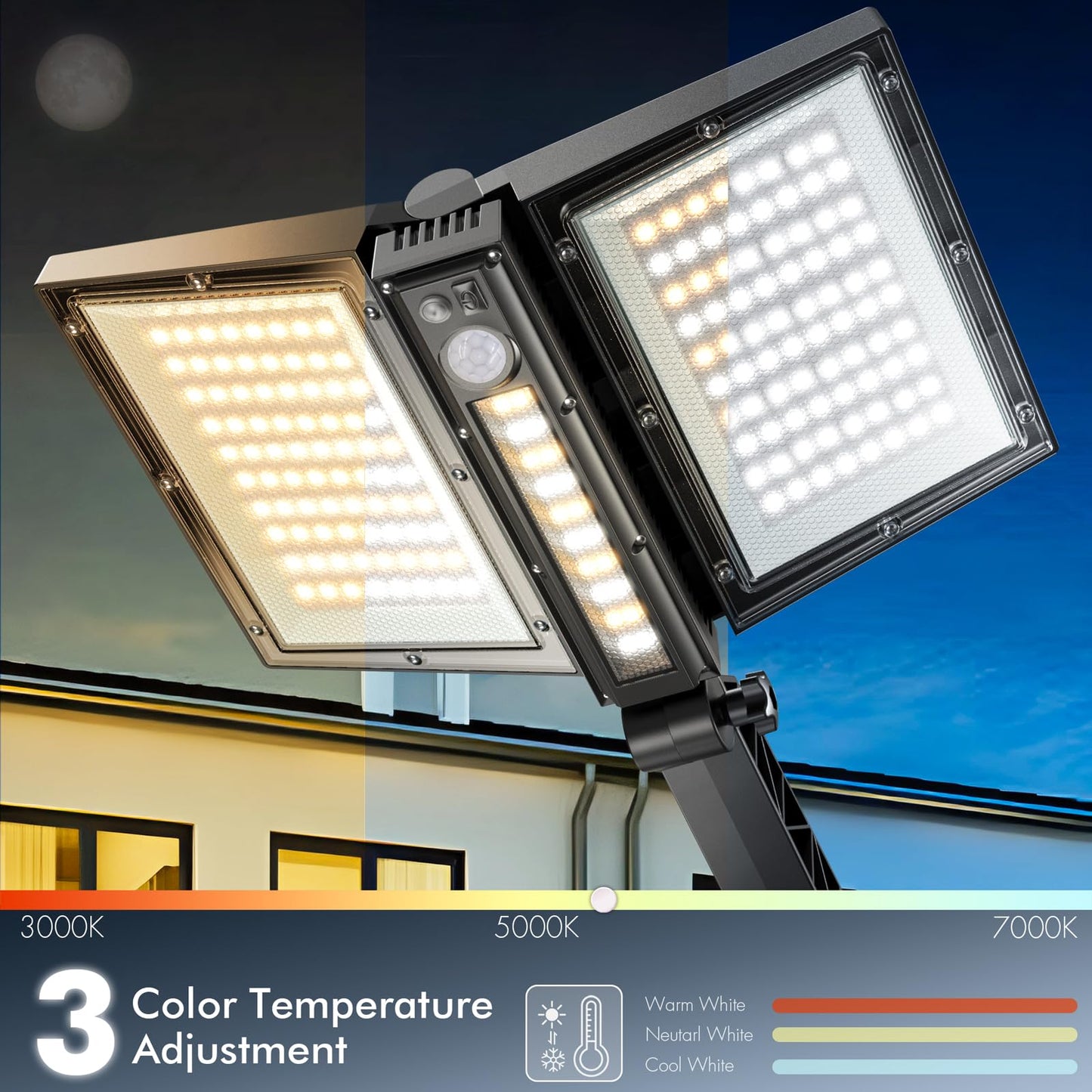 Quntis Solar Lights Outdoor Motion Sensor, Remote IP65 Waterproof Solar Security Lights with 3 Mode, Foldable Bright 180Led Solar Flood lights for Parking Lot Garage Wall Patio Street Pool, Warm/White