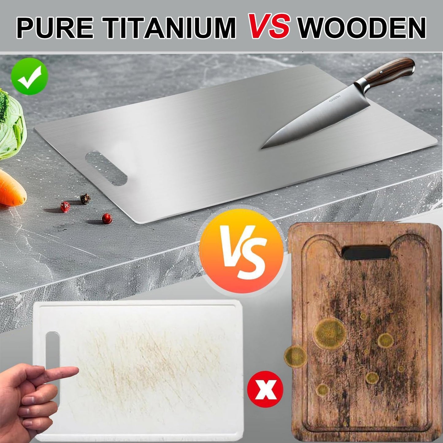 2PC Titanium Cutting Board,2026 New Upgrade 100% Pure Titanium Cutting Board for Kitchen,Double-Sided Food-Grade Metal Chopping Boards,Easy to Clean, Non-Stick & Odor-Resistant(S+L)