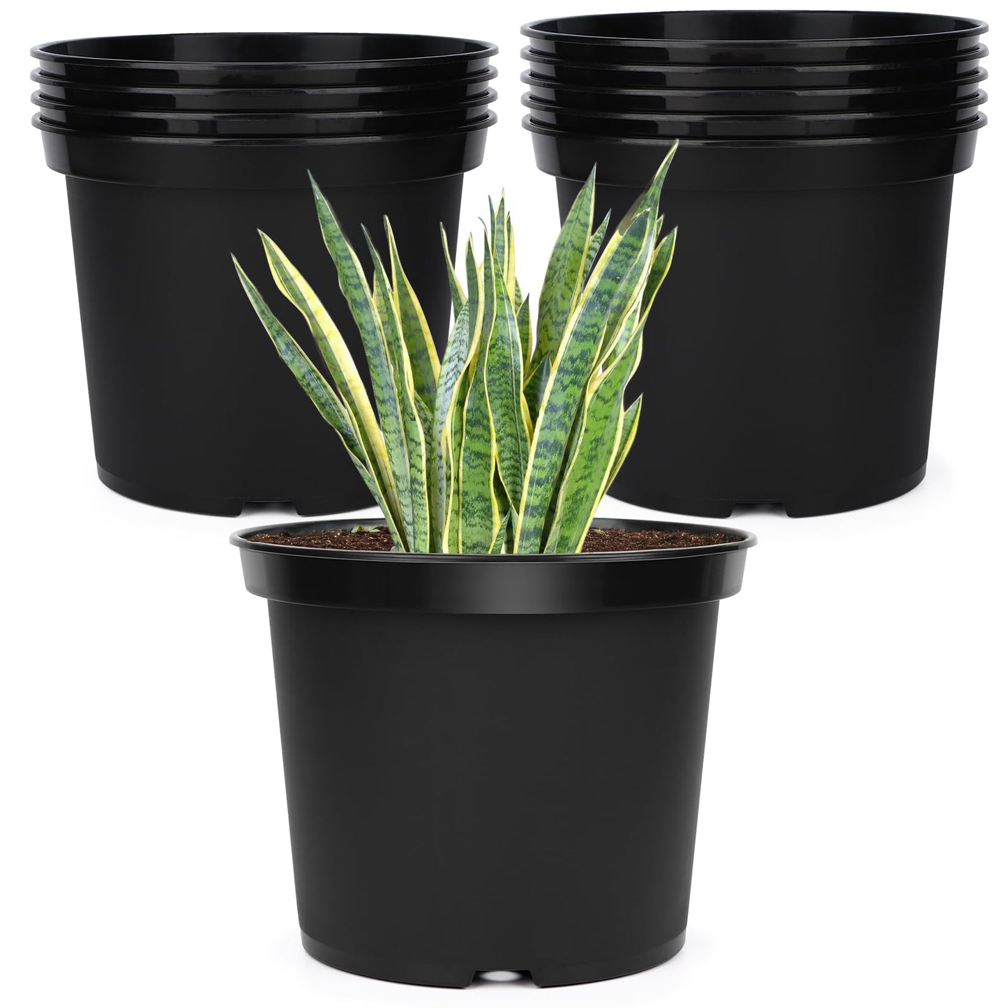 GREANER Plant Nursery Pots, 10 Inch Round Sturdy Garden Pots for Outdoor Indoor Plants, Plastic Black Seed Starting Container for Succulents, Seedlings(10PCS)