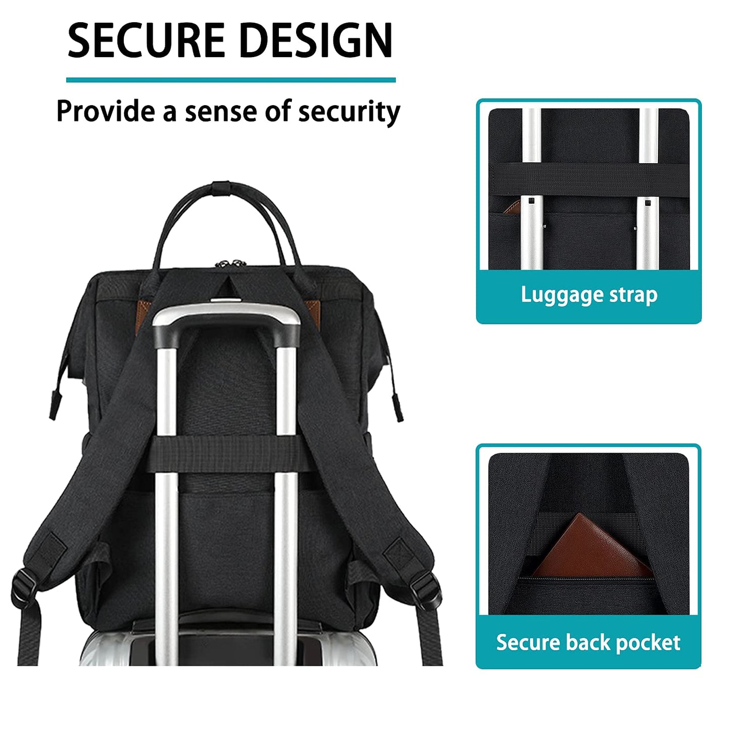 17 Inch Laptop Backpack, Large Lunch Backpack for Women Men Gifts, Travel Carry On with Lunch Box and USB Port, Insulated Cooler Bookbag Nurse Work Backpacks, Black