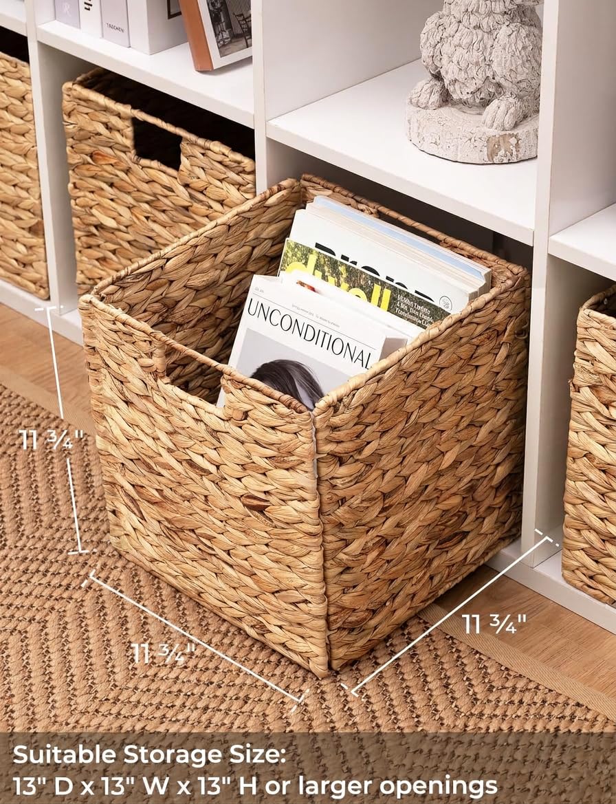 StorageWorks Wicker Storage Baskets, Basket Storage Organization for Pantry, Water Hyacinth Baskets with Lining for Shelves, Handwoven Rectangle Cube Bin, Panier Osier Rangement, Large, 2-Pack