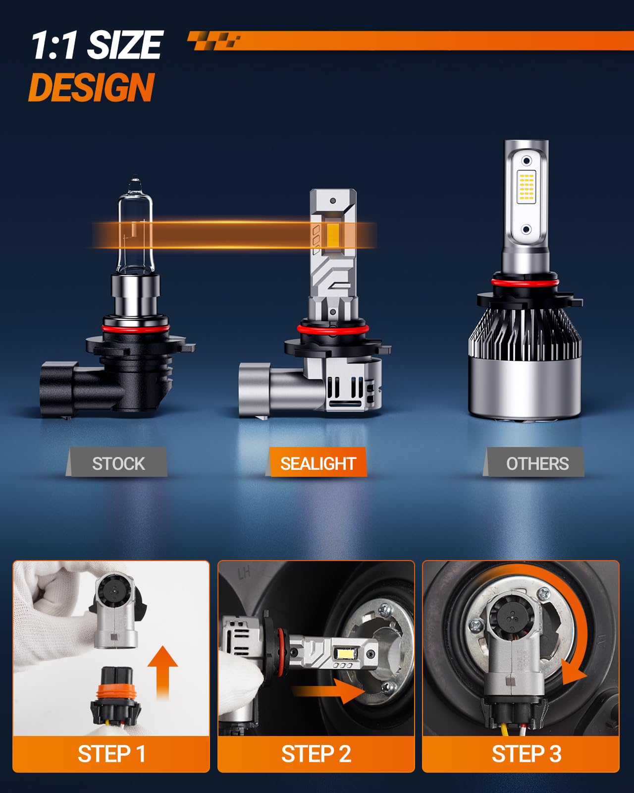 SEALIGHT X1S 9005 HB3 LED Headlight Bulbs, 800% Super Brightness 9005 LED Bulbs, 1:1 Mini Size Plug and Play, 6500K Cool White HB3 Halogen Replacement, Pack of 2