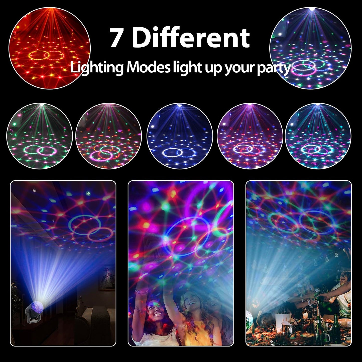NEQUARE Disco Ball Party Lights-7 Colors DJ Disco Lights Led Strobe Lights Sound Activated with Remote Control for Karaoke, Festival Celebration Birthday Xmas Wedding Bar Club[3-Pack]