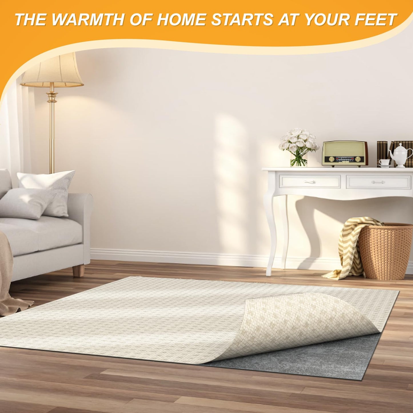 5 x 7 FT Non Slip Felt Rubber Backing Rug Pad, Thick Felt Rug Pads for Hardwood Floors, Underlay Rugs Protective Cushioned Pads for Carpet, Felt and Rubber Underfoot Carpets for Home Place Surface