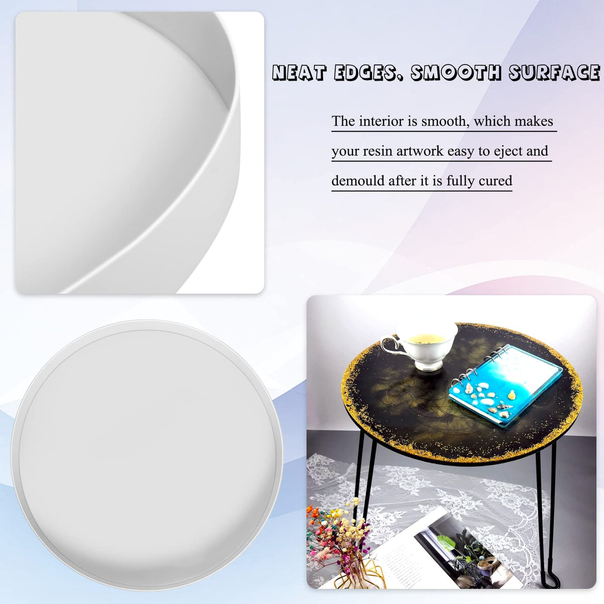 24 Inch Large Resin Table Molds, Reusable Thickened Round Silicone Resin Tray Molds, Epoxy Resin Topdesk Molds for Charcuterie Board, River Table, DIY Art Home Decoration (24in)