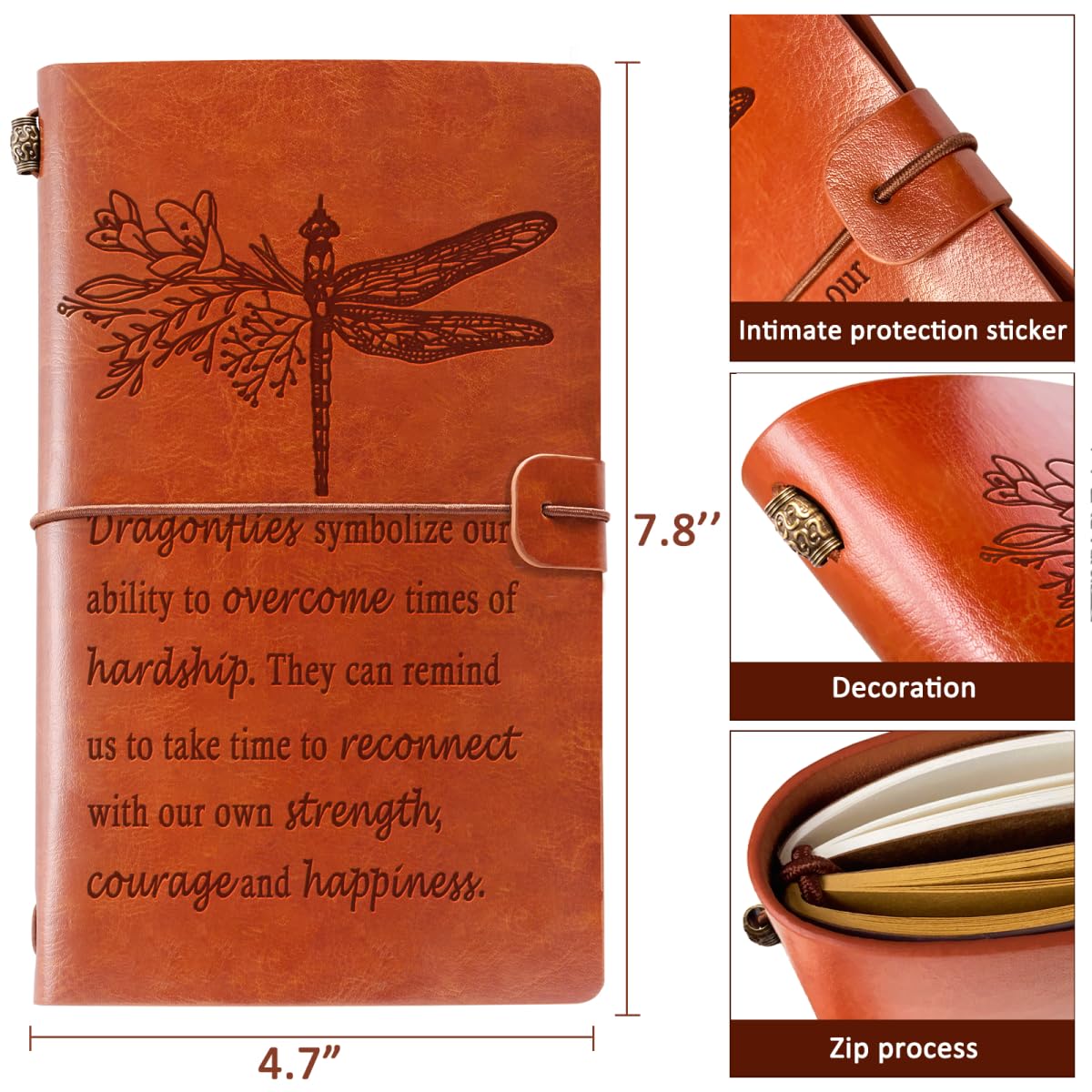 Filten Dragonfly Gifts Leather Journal Notebook Dragonfly Gift for Women Dragonfly Lover Inspirational Encouragement Gifts for Friends Women Men