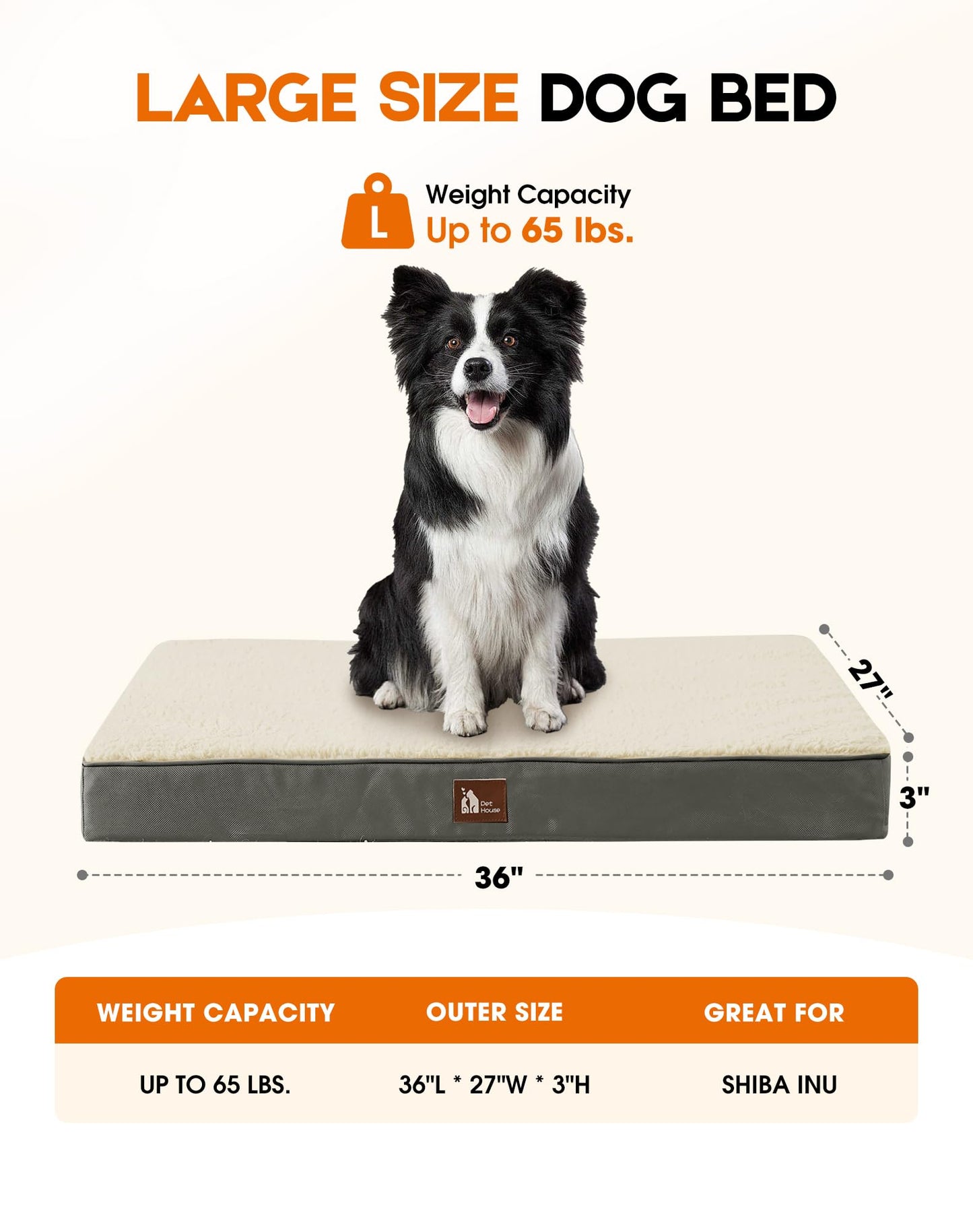 UPVILLA Waterproof Dog Bed Large-Orthopedic Support & Egg Crate Foam Dogs Mat, Soft & Cozy Dog Crate Pad with Non-Slip Bottom and Machine Washable Cover, Large Pet Mat Beige