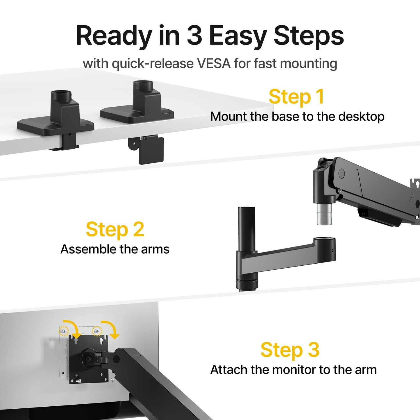monTEK Tall Single Monitor Arm for 17 to 45 Inch Curved Screen Adjustable Upgraded Heavy Duty Ultrawide Monitor Arm Holds 35 Lbs Cable Management with C Clamp, Grommet Base, VESA 75/100mm, MA1007PBK