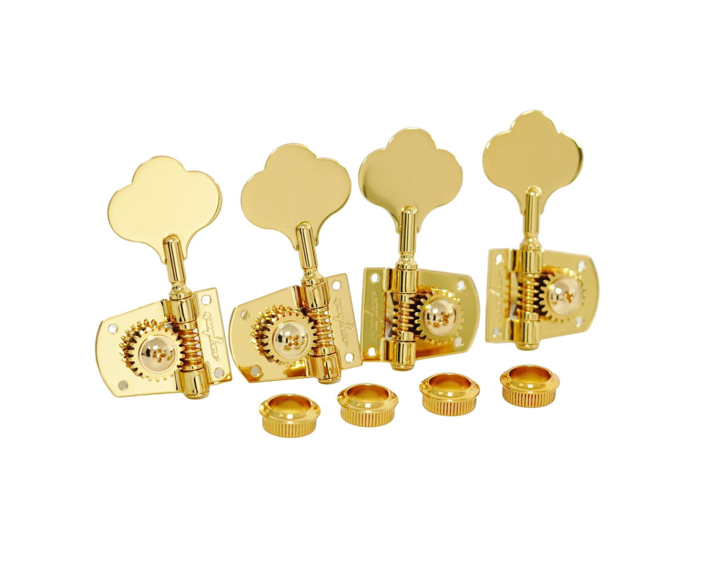 Guyker Bass Machine Head (2R + 2L) - 1:21 Ratio Gear Open Frame Tuners Tuning Key Pegs Replacement for Electric Jazz Guitar Bass or Precision Instruments, Gold