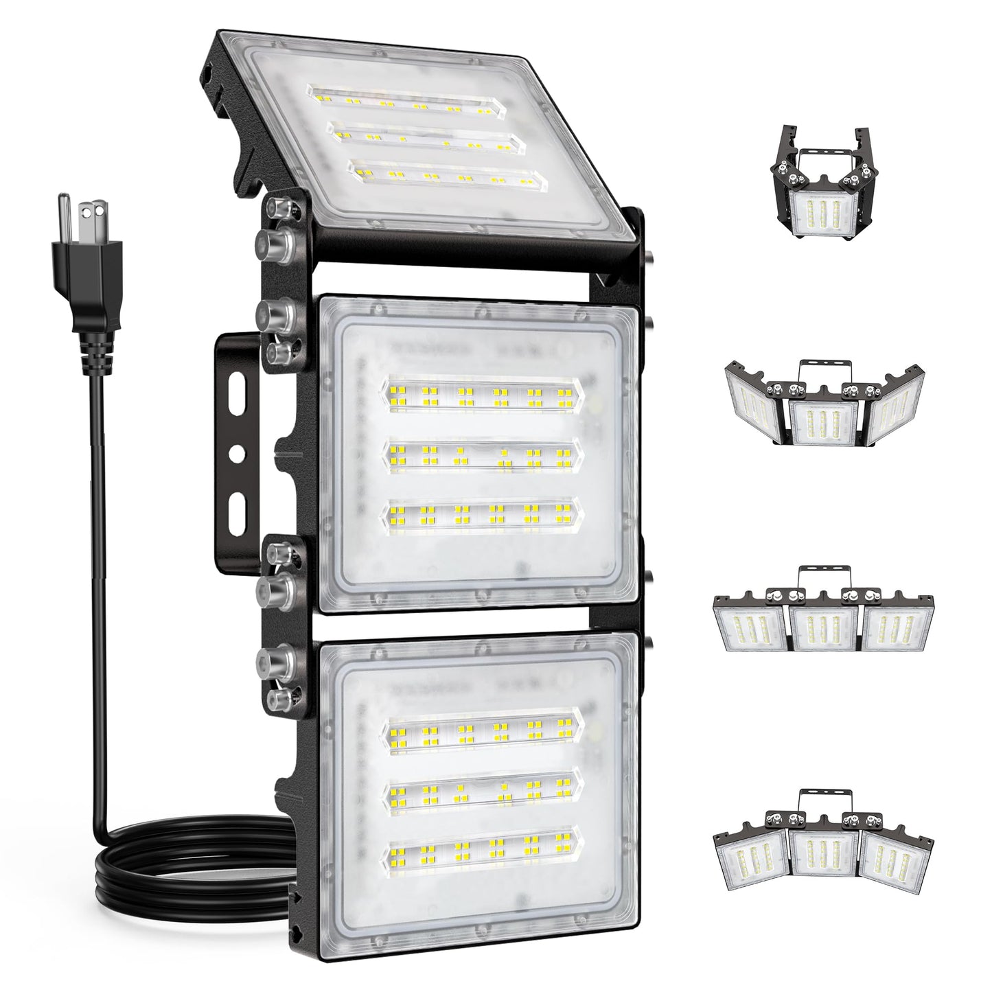 STASUN 150W LED Flood Light with Plug, Mini Series Outdoor Floodlight, 15000LM 6000K Daylight White, IP66 Waterproof, 3 Adjustable Heads, LED Exterior Flood Light for Backyard, Driveway, Garage, Patio