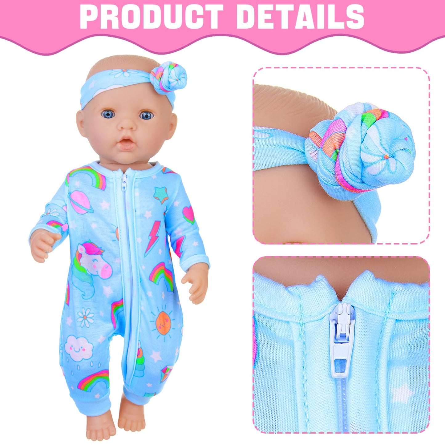 ZITA ELEMENT 5 Sets 14-18 Inch Baby Doll Clothes Outfits Casual Wear for 17 Inch Baby Doll Clothes and Headbands 10 Pcs in Total Doll Clothing and Accessories