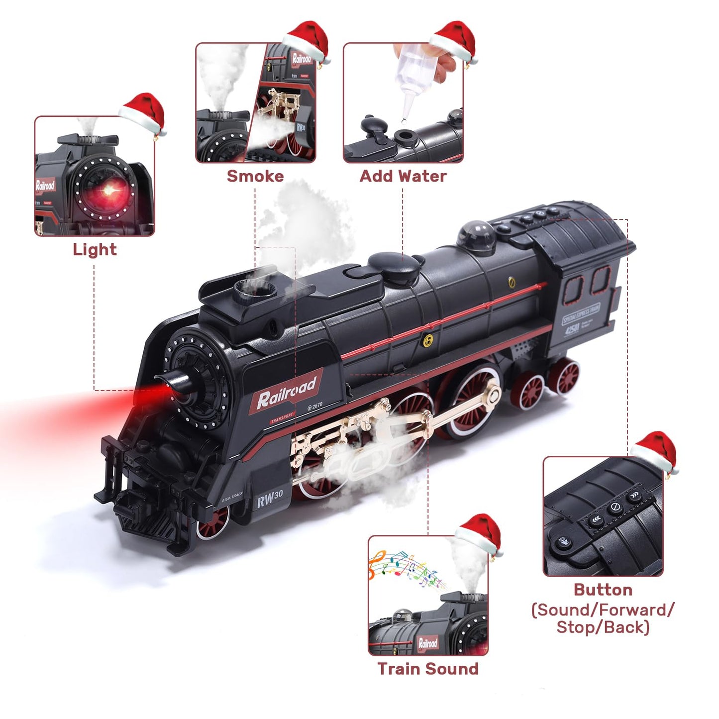 Electric Train Set with Smoke, Sound and Lights, Track Toy for Toddlers and Kids, Birthday Gift for Boys and Girls