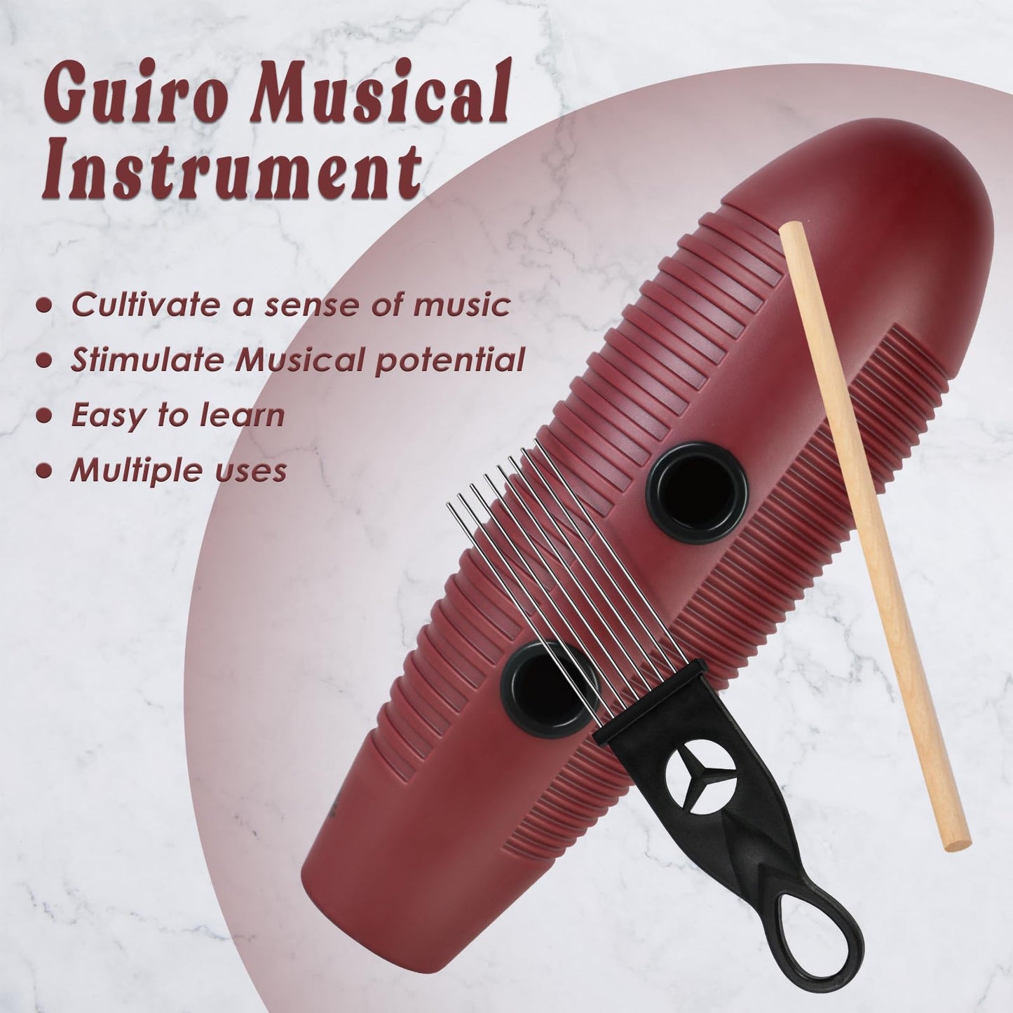 EASTROCK Guiro Instrument 3.9"x13" Fish Shaped Latin Percussion Instrument with 2 Scrapers Guiro Instrument Musical Training Tool for Beginners and Professional Band Accompaniment