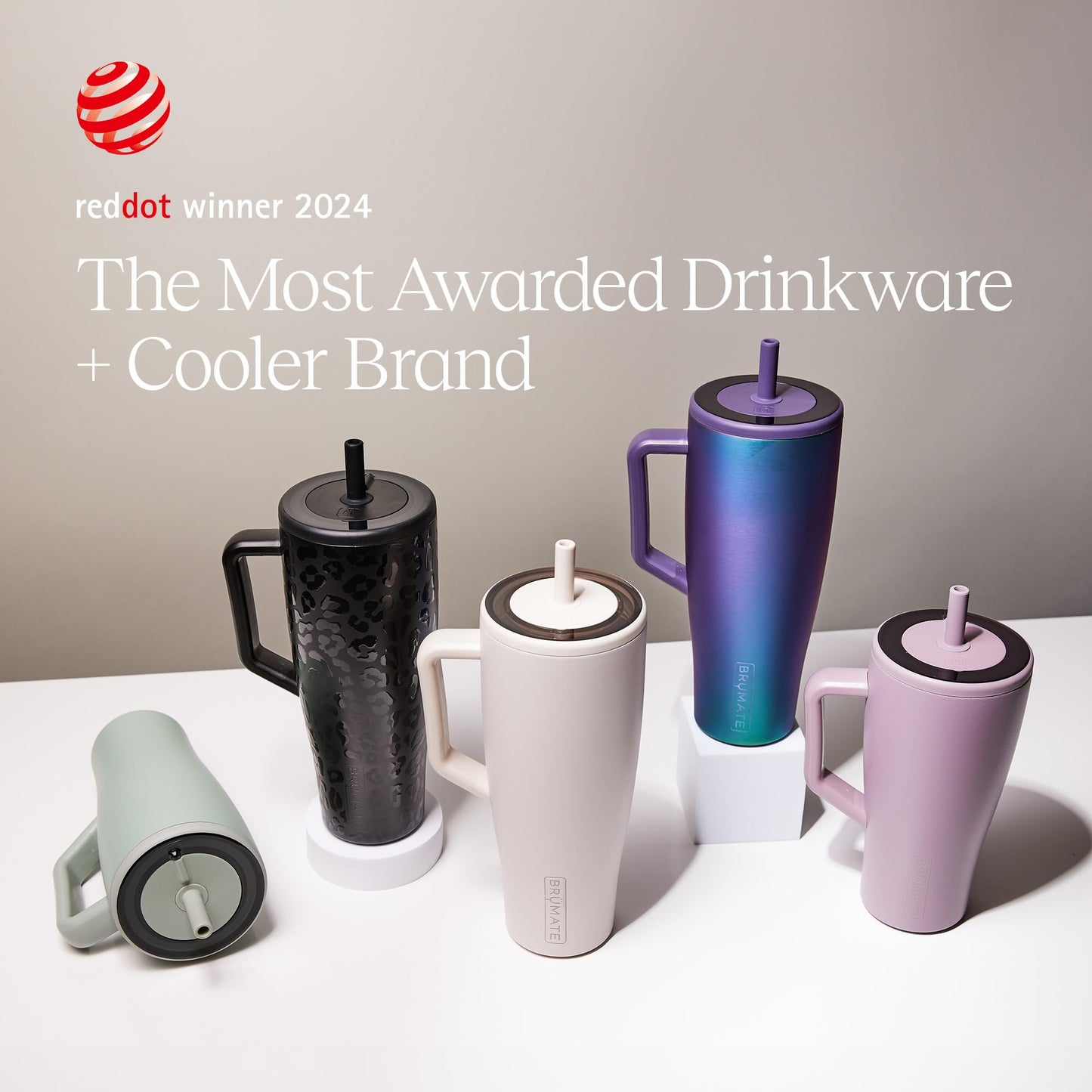 BrüMate Era 40 oz Cup with Handle and Straw | 100% Leakproof Insulated Water Bottle Cup with Lid and Flexible SoftSip Straw | Made of Stainless Steel | Cup Holder Friendly | 40 oz (Rose