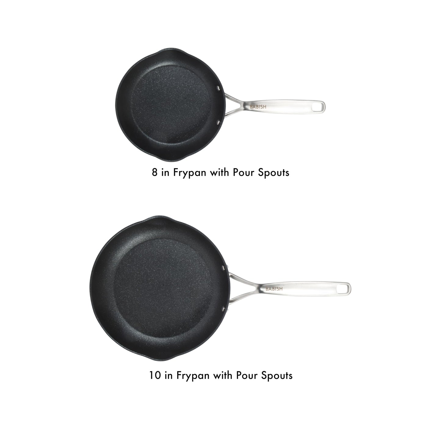 Babish 2 Piece 8 and 10 Inch Fry Pan Hard Anodized Laser Titanium Forever Non Stick Technology Durable Frying Pans Set - Black
