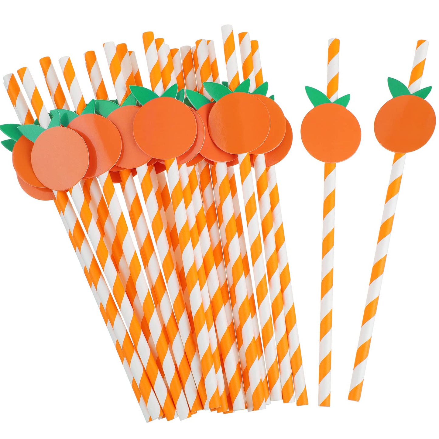 Vesici 100 Pcs Orange White Striped Paper Straws Cute Fruit Themed Disposable Drinking Straws for Baby Shower Birthday Carnival Summer Decoration Supplies Party 0.24 x 7.76 Inches