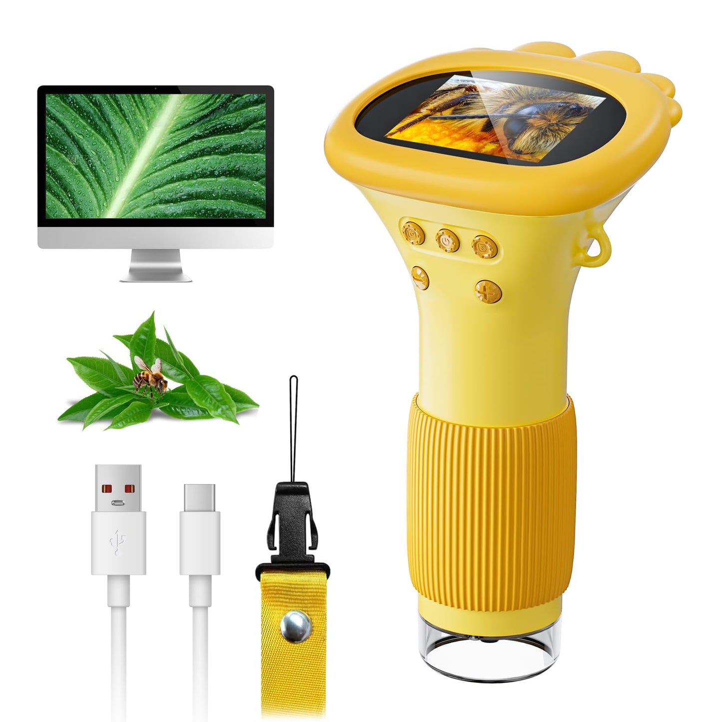 Microscope for Kids, SKYBASIC 2" IPS Screen 1000X Handheld Digital Microscopes HD Pocket Portable Mini USB Microscope Camera, PC Compatible, Science Edu Fun Birthday Gift for Children Students- Orange