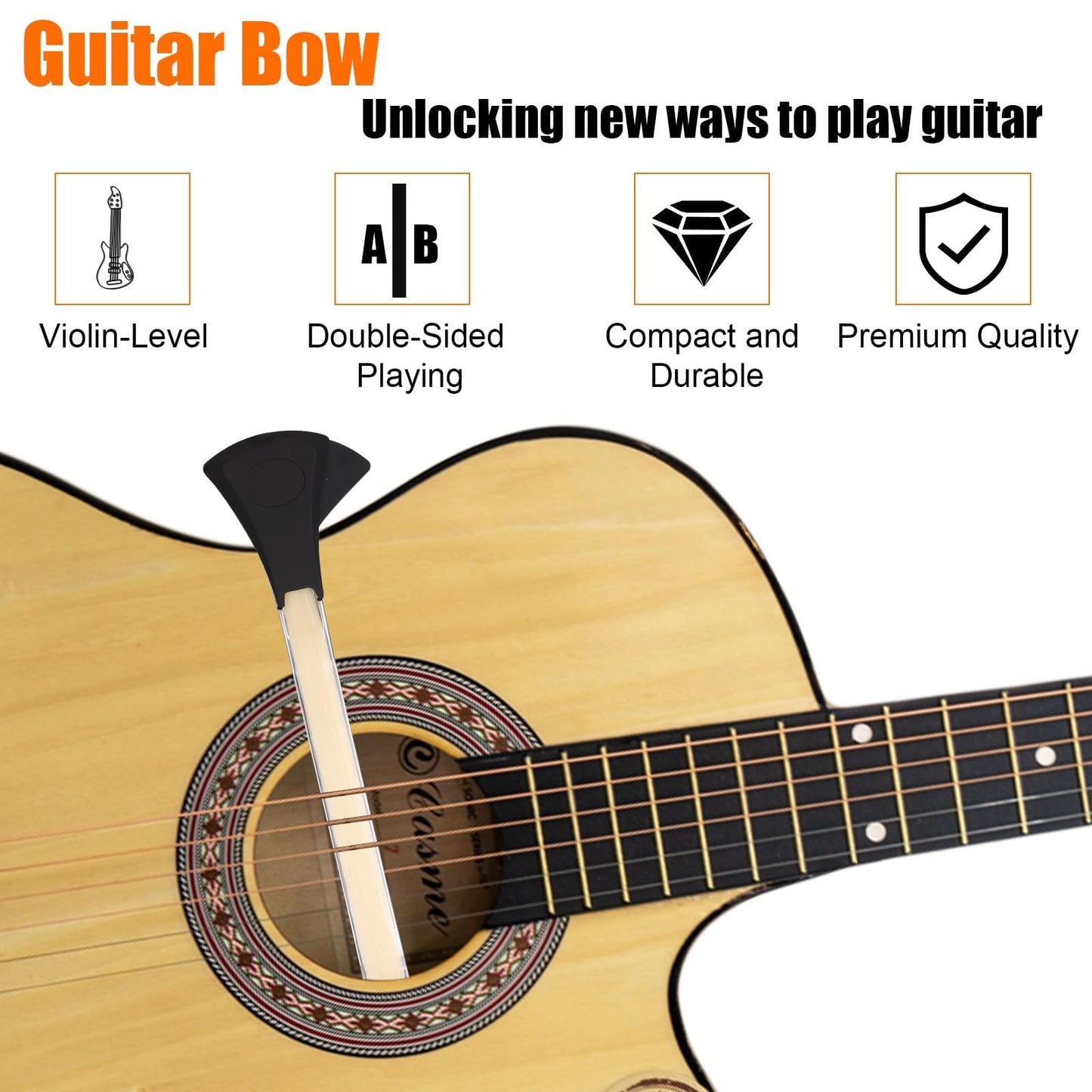 Guitar Bow Kit, 2-in-1 Horsehair Aluminum Alloy Guitar Bow Pick Picasso Bow with Rosin Sandpaper Cloth Fun Acoustic Instrument Playing Tools Create Violin & Cello Sounds Creative Gift for Music Lover