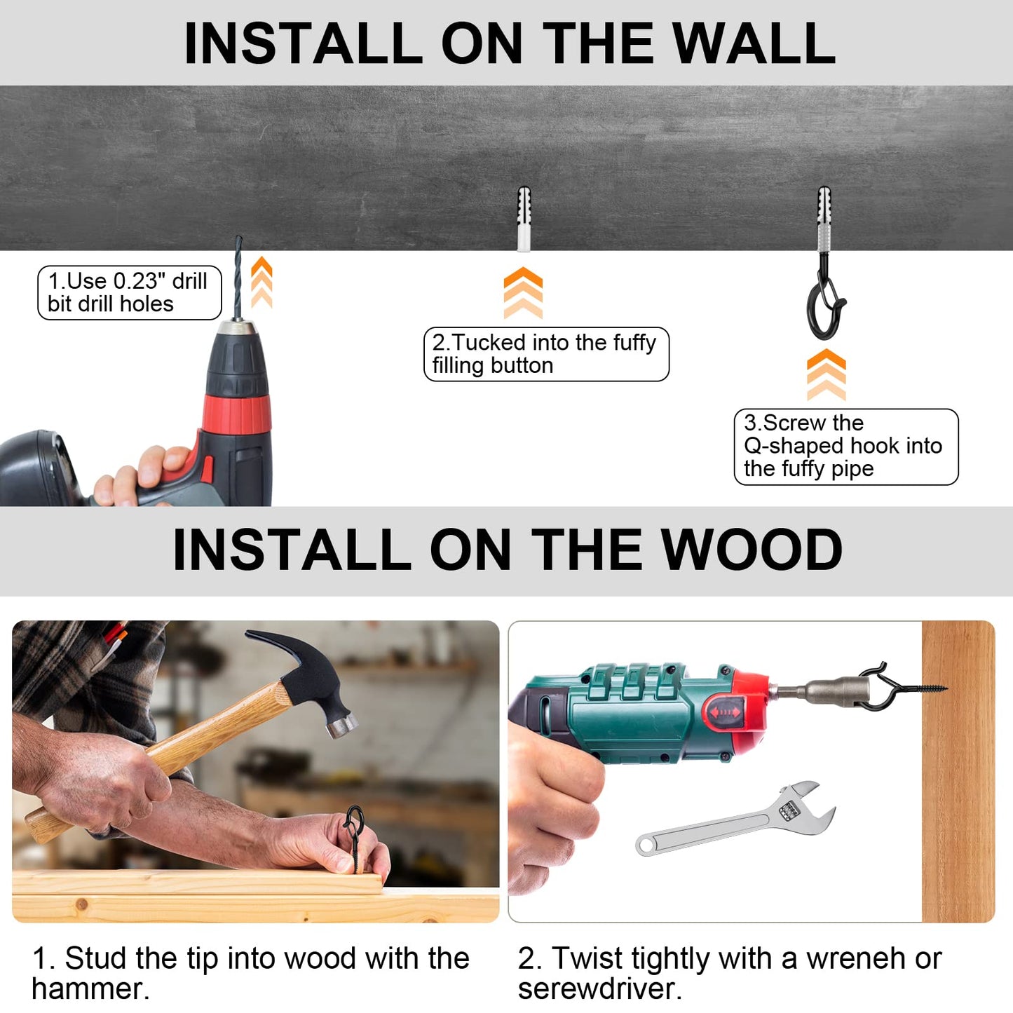 100 Pack Screw-in Hooks for Outdoor String Lights, Q Hangers String Light Hooks Outdoor for Outside, Swivel Hanging Basket Patio Light Hooks with Safe Buckle Screw in Planter Eye Hook for Wall Ceiling