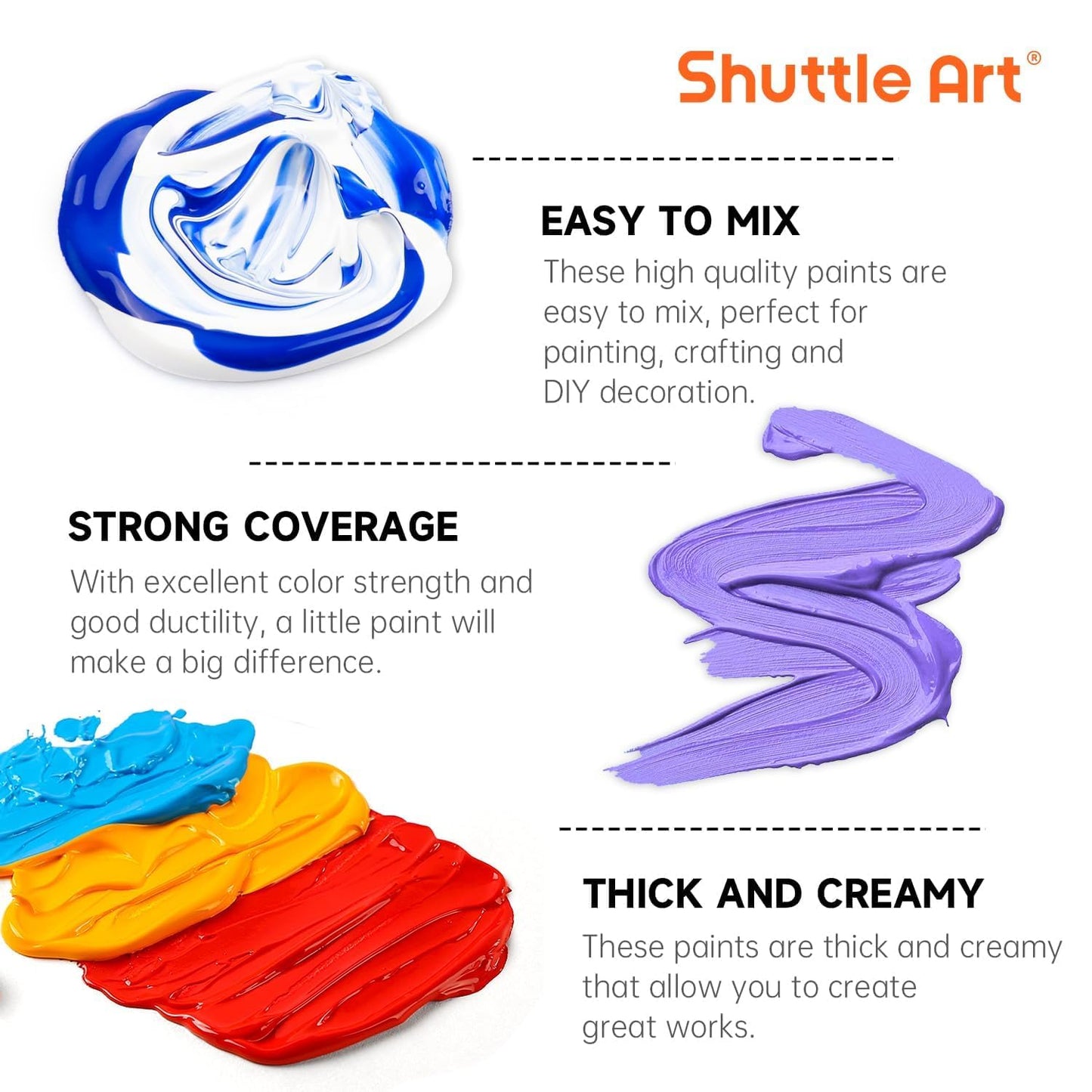 Shuttle Art Acrylic Paint, 25 Colors Acrylic Paint Set, 2oz/60ml Bottles, Rich Pigmented, Waterproof, Premium Acrylic Paints for Artists, Beginners and Kids on Canvas Rocks Wood Ceramic Fabric