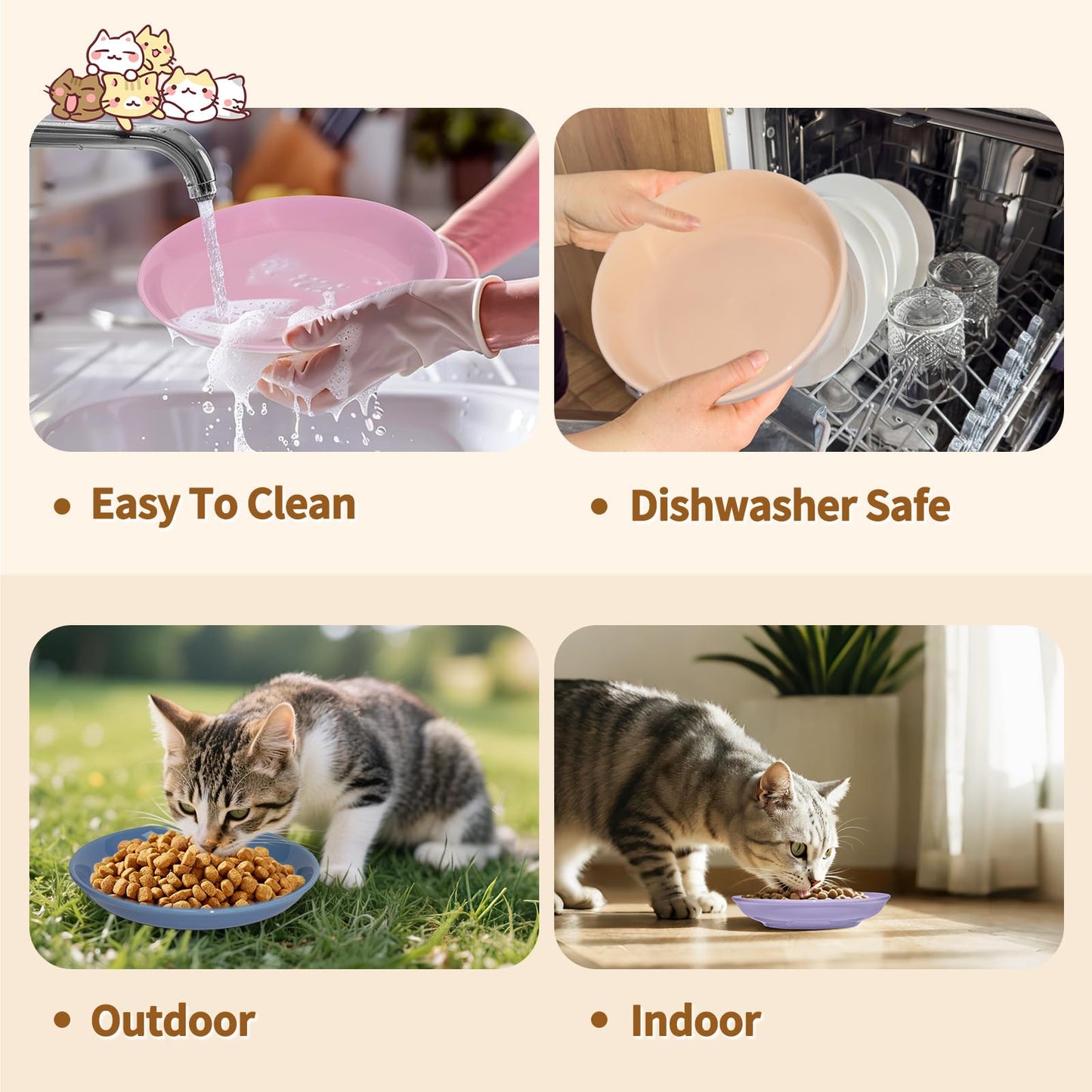 HSIGIO Ceramic Cat Food Bowl, Colorful Cat Bowls Whisker-Friendly, 5.9" Shallow Wide Kitten Plates, Easy to Clean Indoor Feeding Dishes