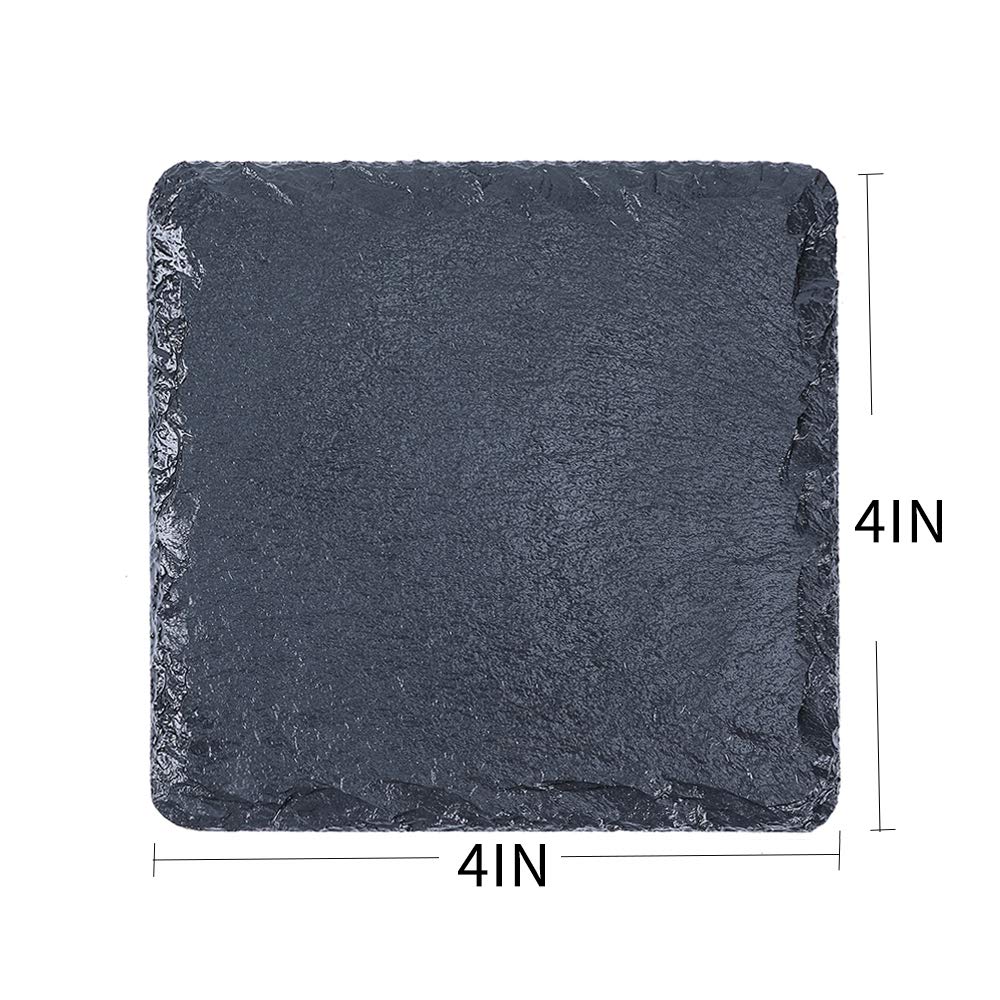 60packs Bulk Slate Coasters, Anti-Slip Drink Coasters, Engraving Available, Bulk Square Coasters for Drinks, Black Stone 4 x 4 Inch Square