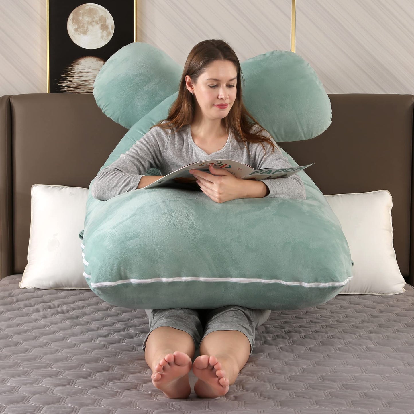 Amagoing 55 inches Pregnancy Pillows for Sleeping, U Shaped Maternity Full Body Pillow for Pregnant Women with Hip, Leg, Back, Belly Support, Washable Velet Cover Included (Velvet Mint Green)