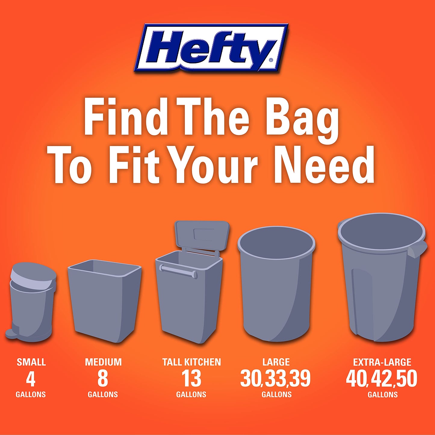 Hefty Ultra Strong Made with 50% Recovered Materials* Tall Kitchen Trash Bags, Gray, Unscented, 13 Gallon, 110 Count
