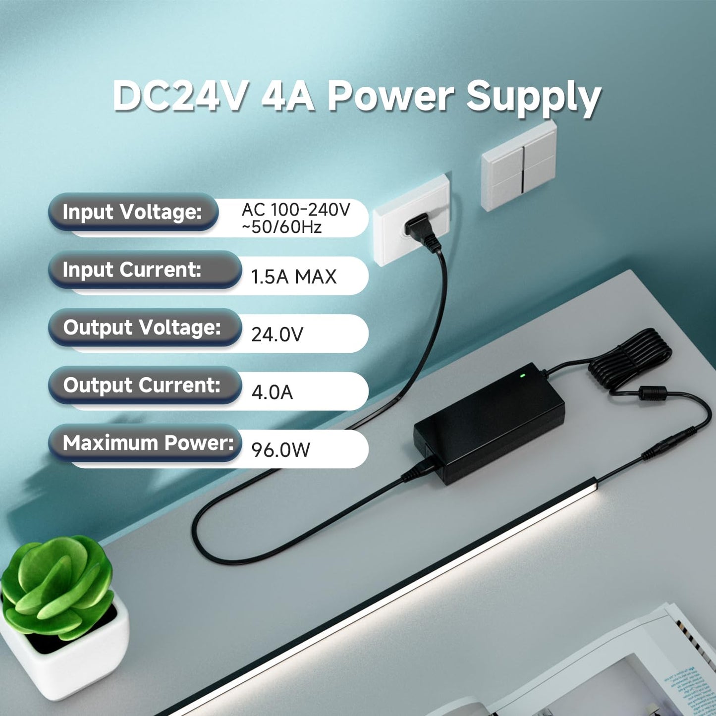 BTF-LIGHTING 24V4A Power Adapter ETL Certified 100-240V AC to 24V DC 4A Transformer Power Supply Converter Input with 5.5x2.1mm DC Output Jack for RGBW RGBCCT WS2805 5050 3528 FCOB COB LED Strips