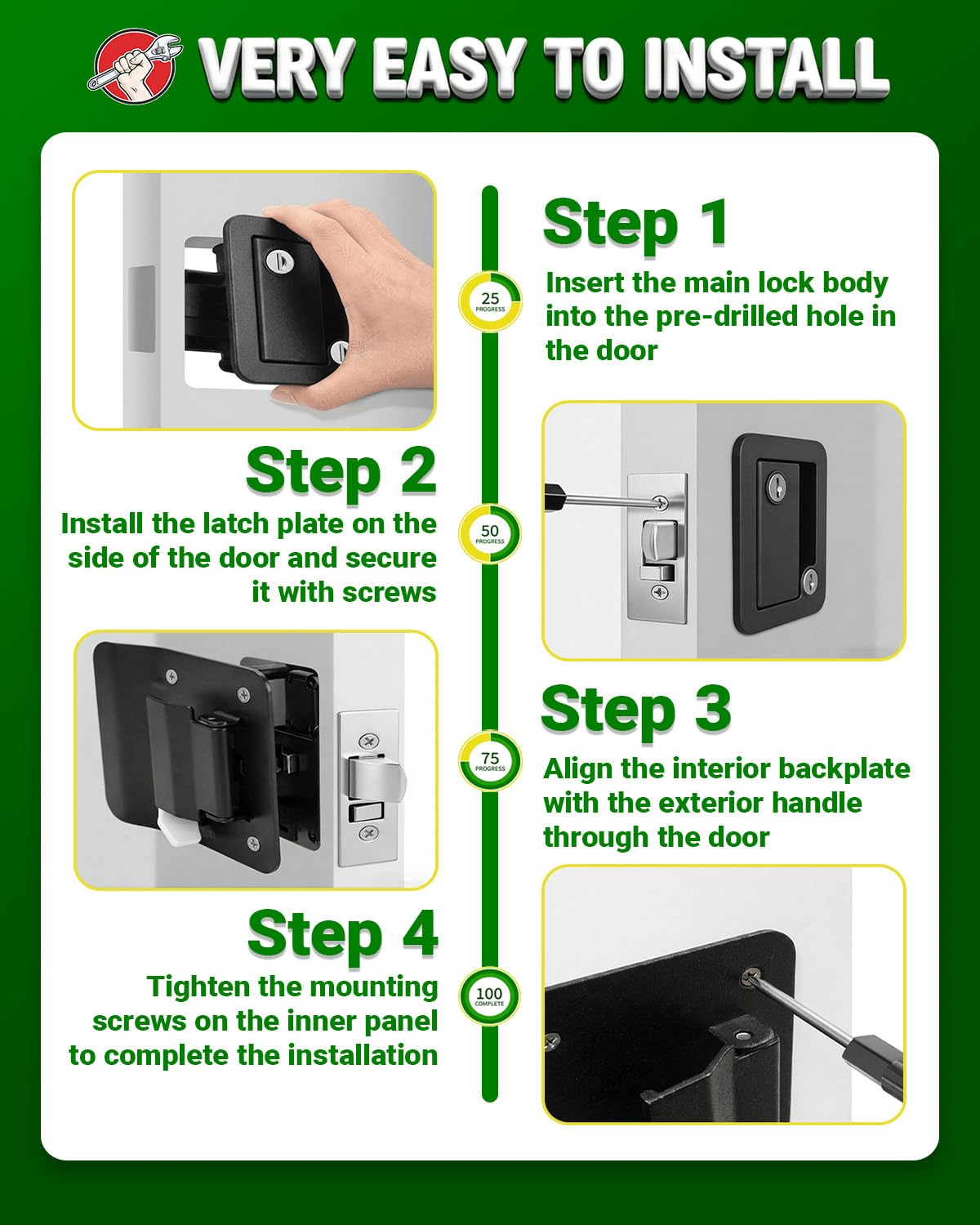 ZARIXOL RV Door Lock 100% Aluminum-Zinc Alloy with Paddle Deadbolt Black, Travel Door Lock for Travel Trailer Cargo Hauler, Includes 4 Universal Keys, Screwdriver, Mounting & Strike Plate