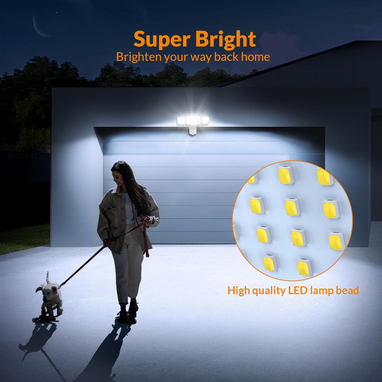 LEPOWER LED Solar Motion Outdoor Security Light, 1600LM Solar Motion Sensor Lights, 5500K White Light IP65 Waterproof Outdoor Flood Solar Light with 3 Adjustable Head for Yard, Garage（White）