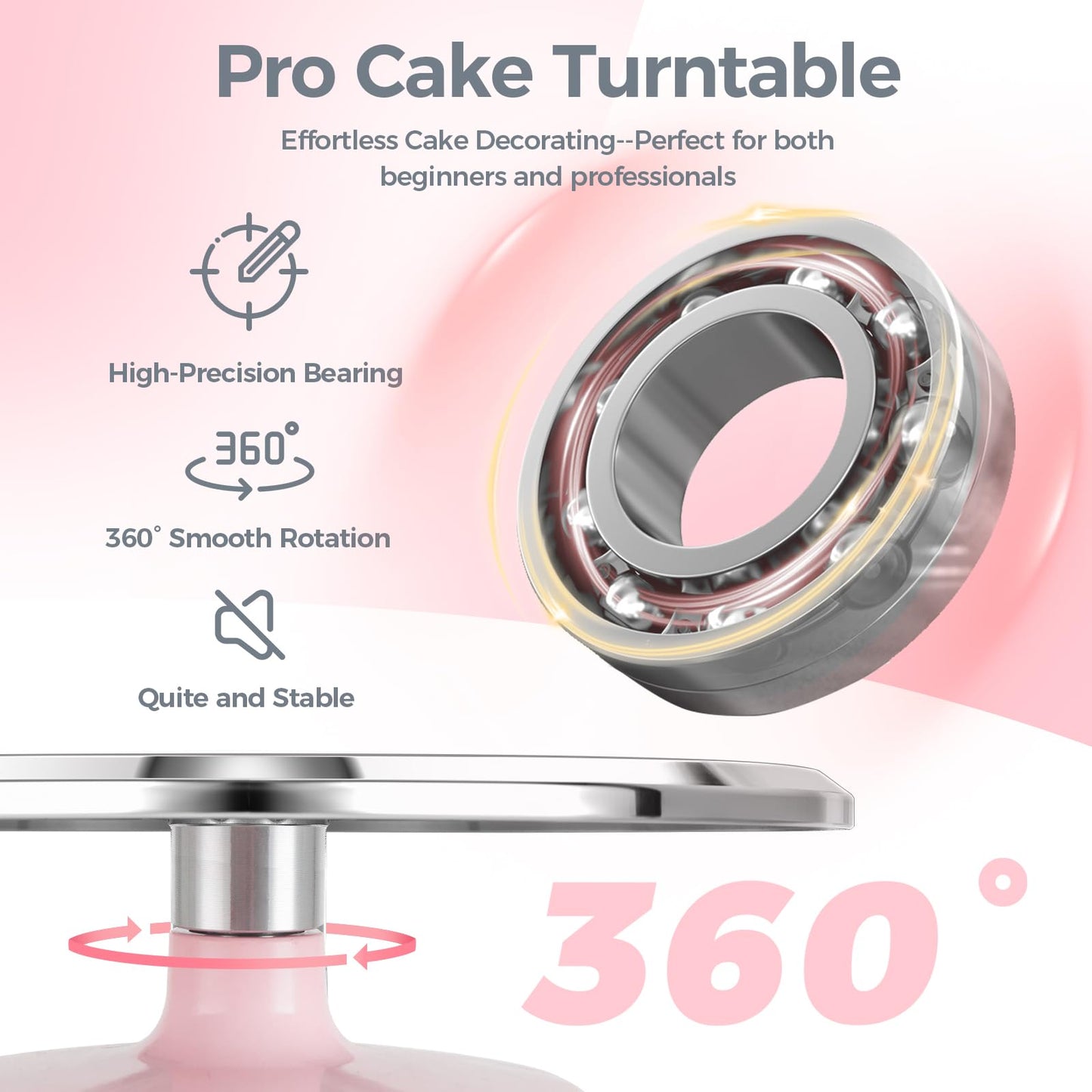 Ohuhu 12 Inch Cake Turntable - 360° Rotating Aluminum Cake Stand Decorating Kit with 2 Icing Spatulas & 3 Smoother Tools, Professional Baking Supplies for Home, Parties, Picnics, Gift for Mother