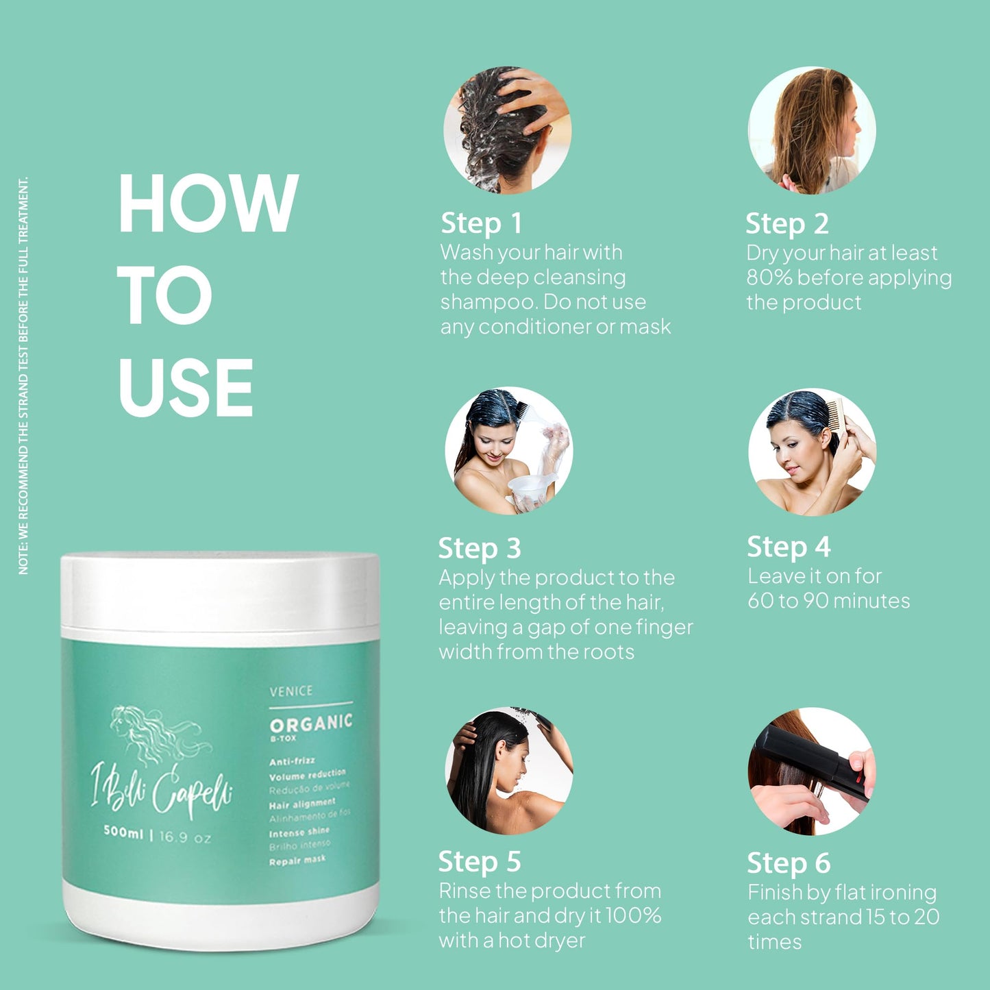 I Belli Capelli Venice Hair B-tox Organic - B-tox Capilar Para El Cabello - Organic & Natural Brazilian Keratin Treatment - Anti-Frizz, Volume Reduction, Smoothing- Argan Oil, Collagen-17.7 oz/500 g