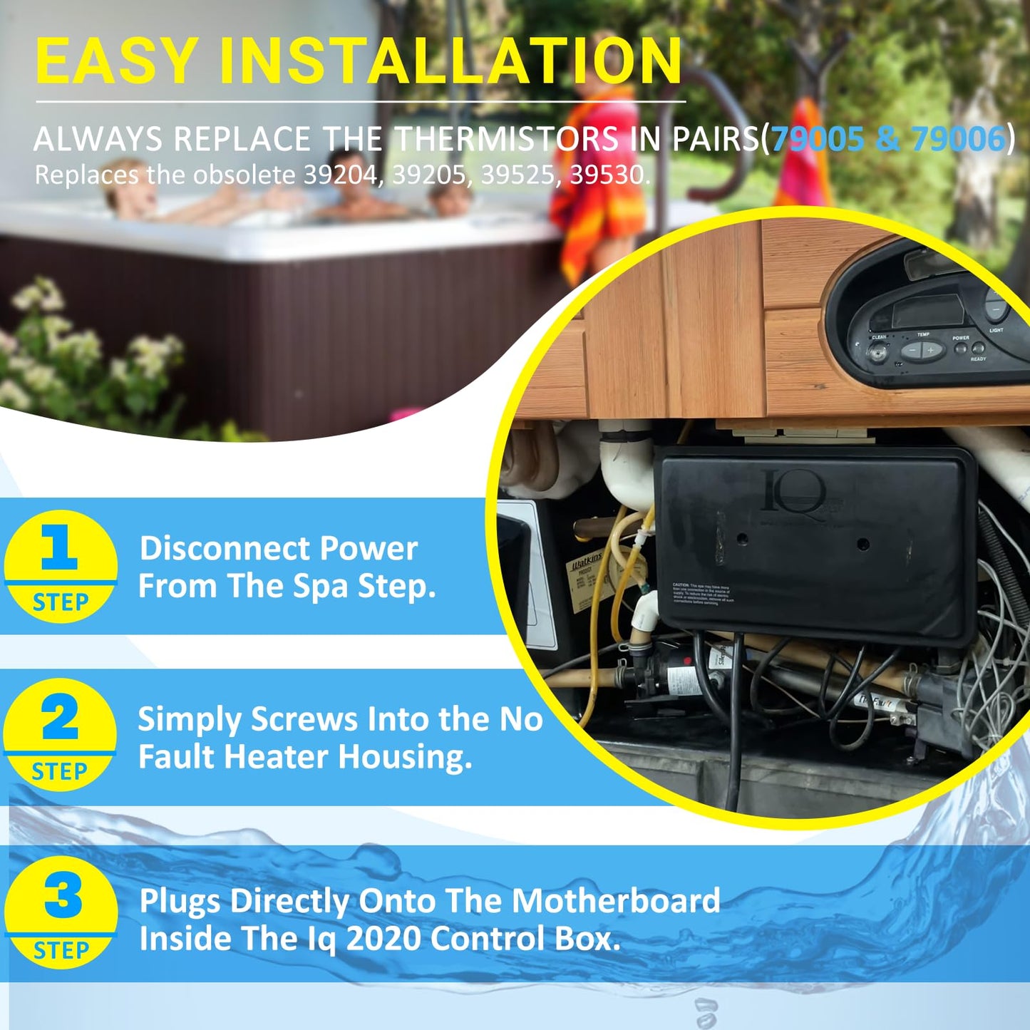 79005 & 79006 Hot Tub Hi-Limit/Temp Sensor Kit for Watkins No Fault Heater, Hot Spring, Tiger River and Limelight Spas, Replace 39525, 39530 Thermostat Sensor Kit, Hot Tub/Spa Heater Sensors