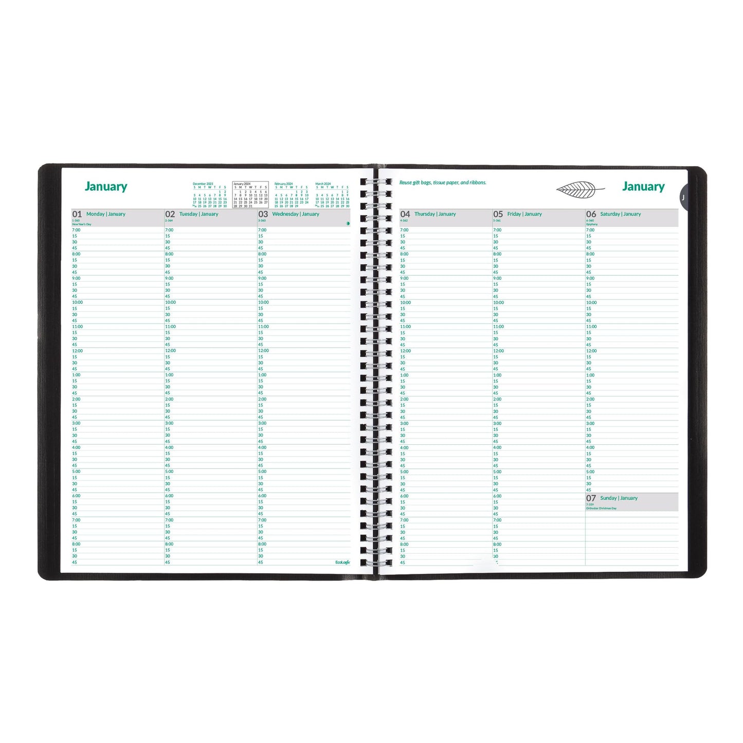 Brownline 2024 EcoLogix Weekly Planner, Appointment Book, 12 Months, January to December, Twin-Wire Binding, 11" x 8.5", Black, Recycled (CB425W.BLK-24)