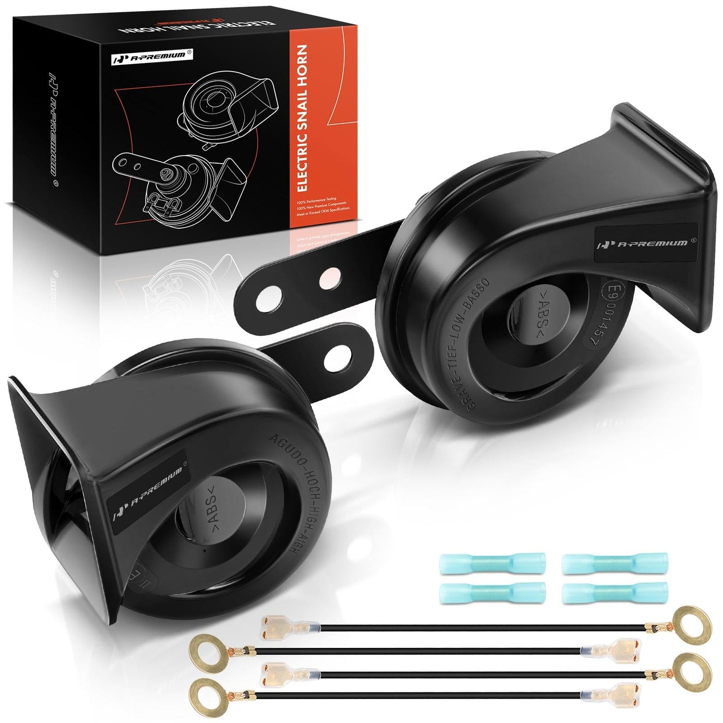 A-Premium Dual Snail Horn High Low Universal Electric Horns - 12V 110dB - Compatible with most Passenger Cars, Commercial/Off-Road Vehicles, Gas Cars, Electric Cars, Motorcycles & Trucks, 80 mm