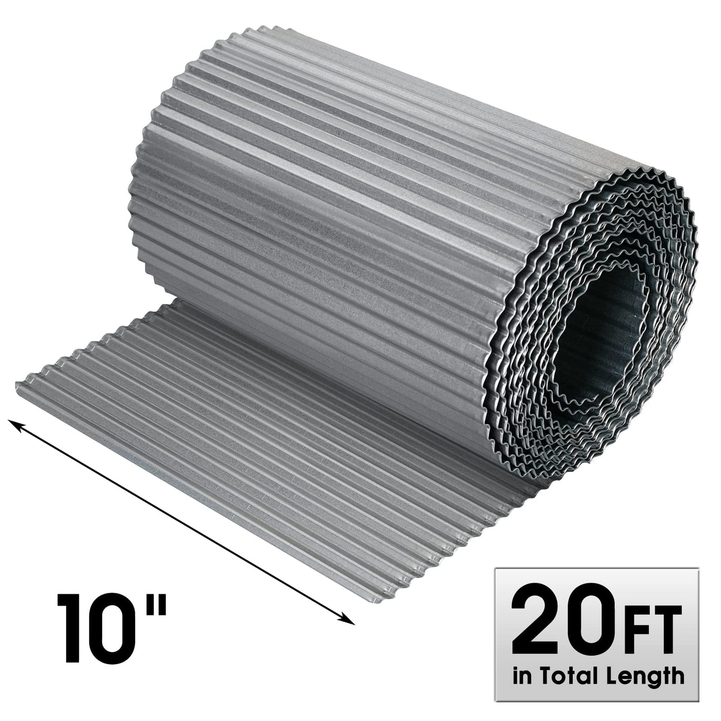 Worth Narrow-Corrugated Landscape Edging, 10" x 20Ft Galvanized Steel Sturdy Flexible Garden Edging Lawn Border for Raised Flower Bed Tree Fence Surrounds, Silver