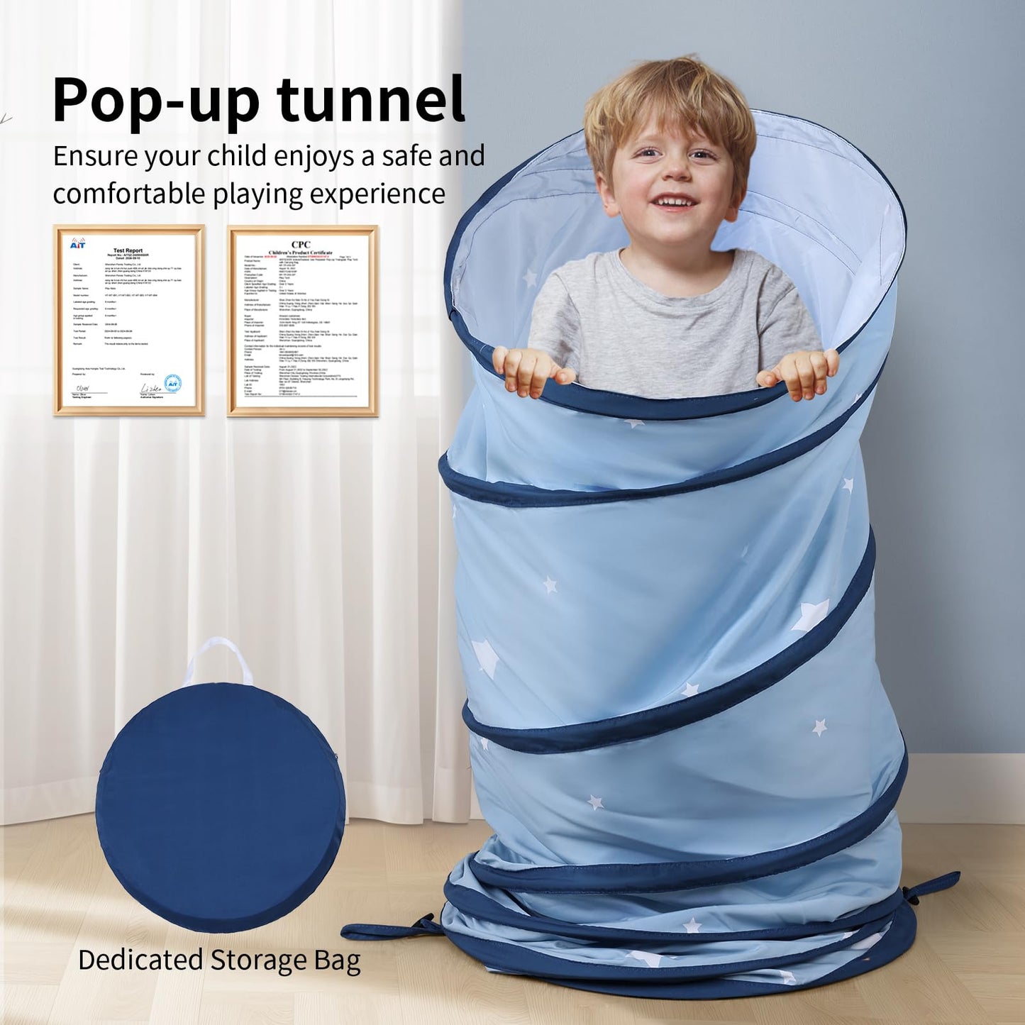 SweHouse Tunnel for Toddlers: 69" x 18" Baby Crawl Tunnel for Kids - Bule Indoor & Outdoor Toys for Toddlers - Birthday Gift for Boys & Girls - Peachskin Fabric Obstacle Training for Dogs Pets