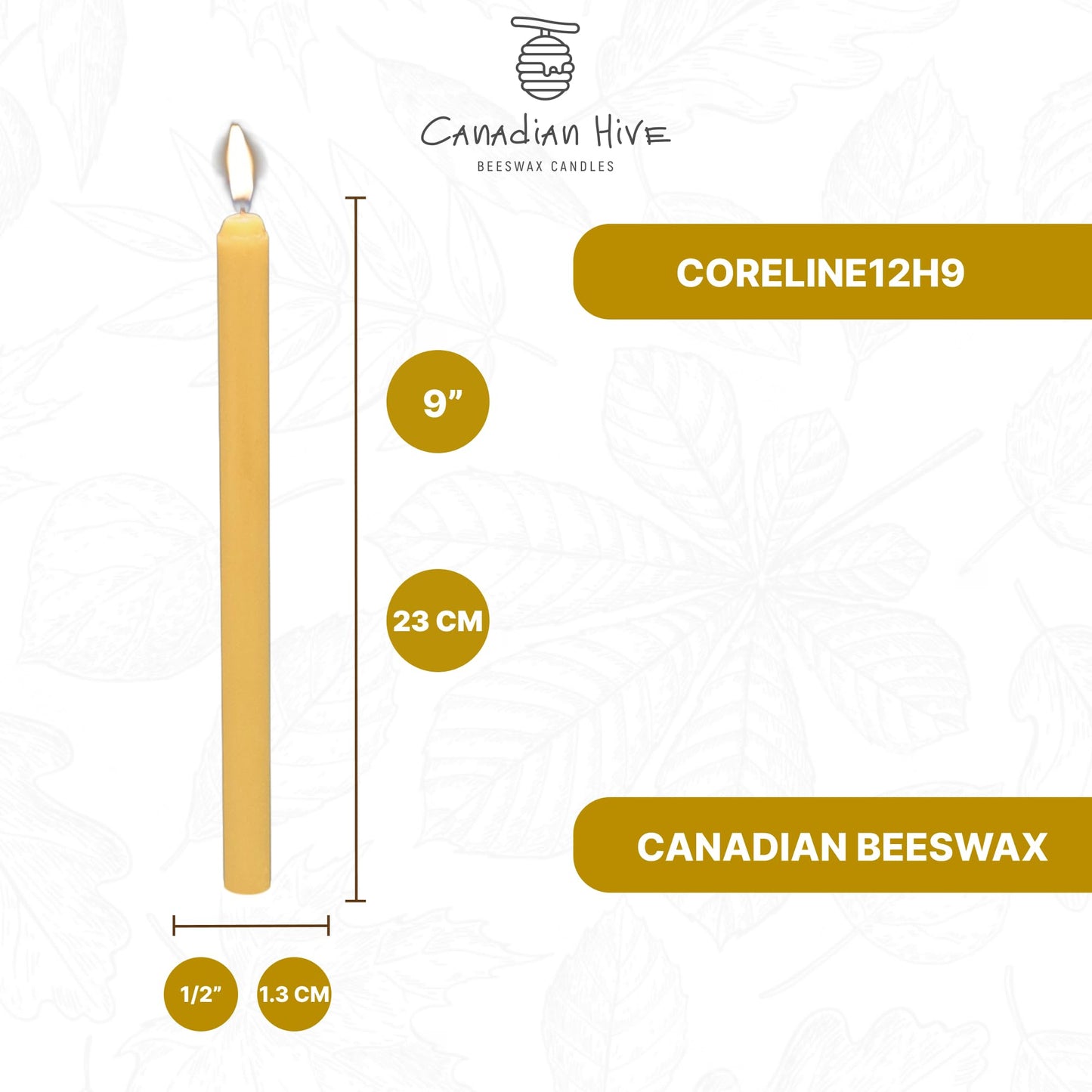 100% Pure Beeswax Candles (10 pcs, 23x1.3 cm) – Long-Burning Taper Candle Sticks, Handmade in Canada, Natural, Smokeless & No-Drip, Beeswax Candle Set - Meditation and Home Decor